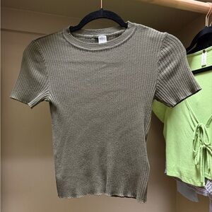 Divided olive green Ribbed Short Sleeve Tee